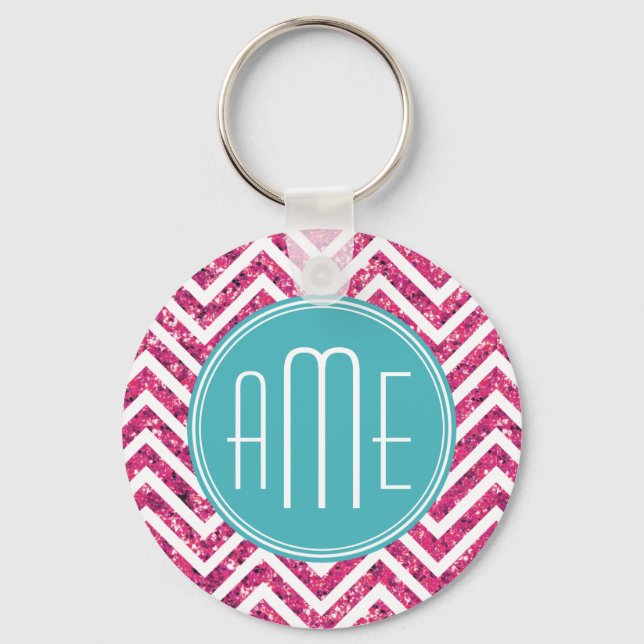 Pink Glitter and Mint Custom Monogram Keychain (Front)