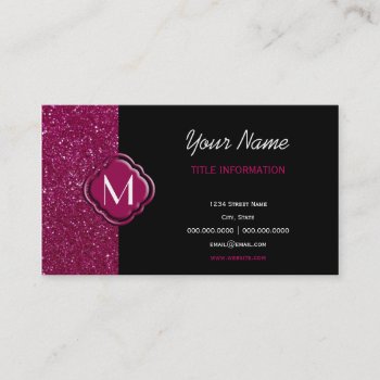 Pink Glitter And Monogram Business Card by RosaAzulStudio at Zazzle