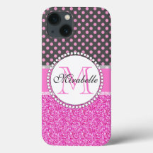 Pink Glitter and Pink Polka Dots on gray Named