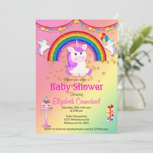 Pink Glitter and Rainbow Unicorn Baby Shower