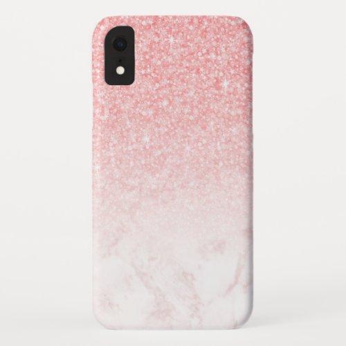 Pink glitter and rose_gold marble ombre iPhone XR case