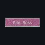 Pink Glitter and Silver Girl Boss Funny Corporate Desk Name Plate<br><div class="desc">Pink Glitter and Silver 'Girl Boss' Funny Desk Name Plate.  Pick a pun for your colleague,  business meeting,  white elephant gift,  holiday party and more.  Perfect for an office holiday party or gift.</div>