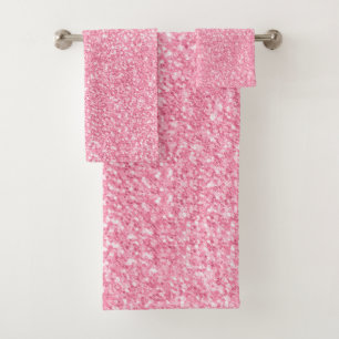 Pink glitter and sparkles image print bath towel set