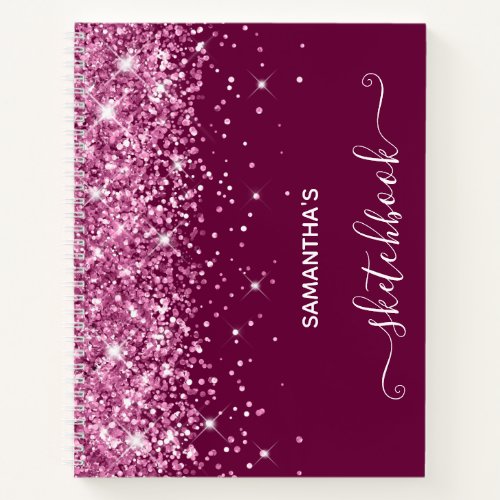 Pink Glitter and Wine Girly Sketchbook Notebook