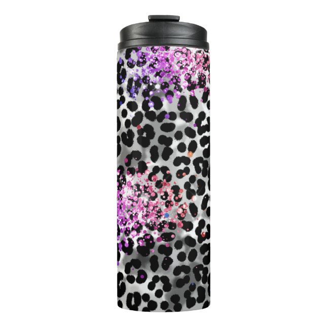 *~* Pink Glitter Animal Leopard Spots Girly Thermal Tumbler (Front)
