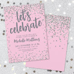 Pink Glitter Any Age Birthday Invitation<br><div class="desc">Introducing a chic and celebratory 50th birthday party invitation, perfect for marking this special milestone in style. The design features silver glitter confetti dots scattered across a soft pink background, adding a fun and festive touch. At the top, the phrase "Let's Celebrate" sets a joyful tone, with room below to...</div>