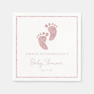Pink Glitter Baby Feet Baby Shower Personalized Napkins