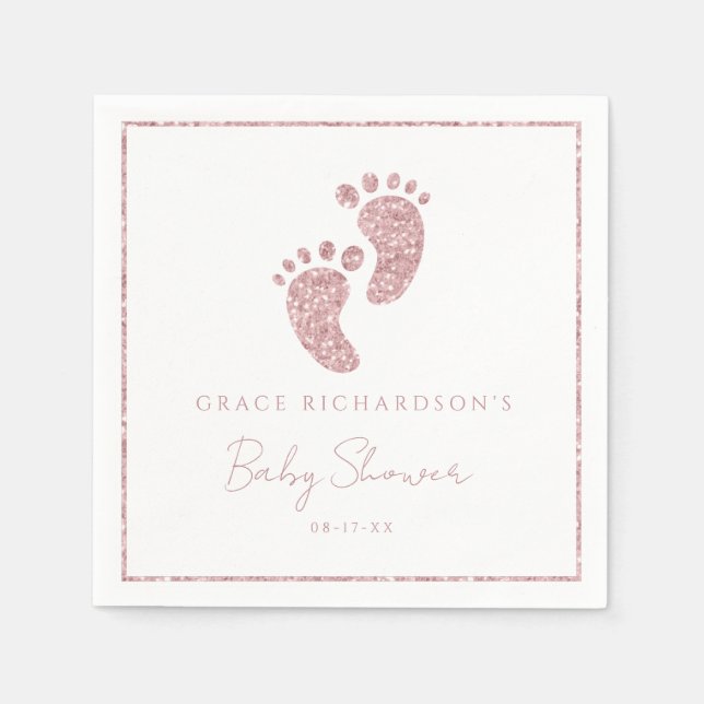 Pink Glitter Baby Feet Baby Shower Personalized  Napkins (Front)