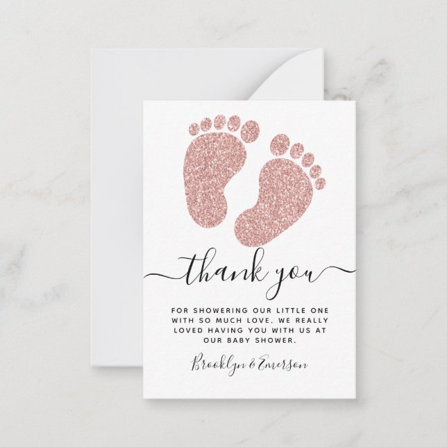 Pink Glitter Baby Feet Baby Shower Thank You Note Card (Front)