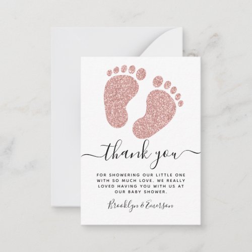 Pink Glitter Baby Feet Baby Shower Thank You Note Card