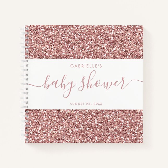 Pink Glitter Baby Shower Guestbook Memory Notebook (Front)