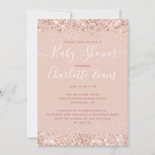 Pink Glitter Baby Shower Invitation