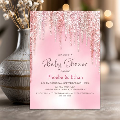 Pink Glitter Baby Shower Invitation