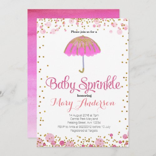 PINK GLITTER Baby Sprinkle Invitation umbrella