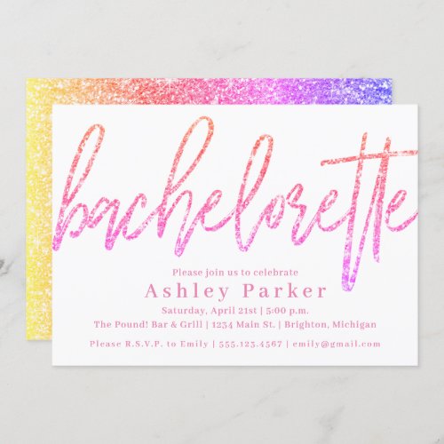 Pink Glitter Bachelorette Party Invitation Ombre