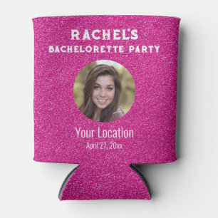 Pink Glitter Bacherolette Party Favor Bride Photo  Can Cooler