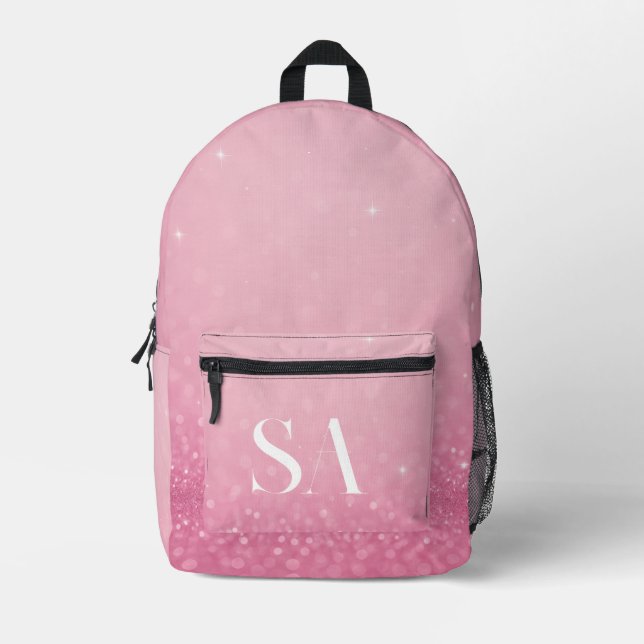 Pink Glitter Backpack with Initials & Name (Front)