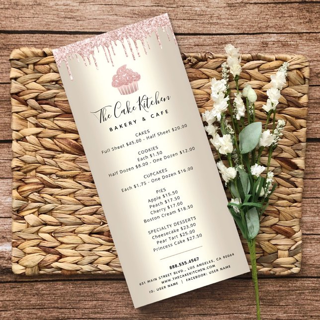Pink Glitter Bakery Cupcake Gold Pastry Chef Menu (Creator Uploaded)