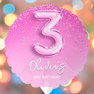 Pink Glitter Balloon 3rd Birthday Party for Girls