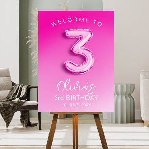 Pink Glitter Balloon 3rd Birthday Welcome Party Foam Board