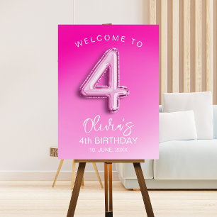 Pink Glitter Balloon 4th Birthday Welcome Party Foam Board