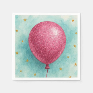 Pink Glitter Balloon Napkins. Napkins