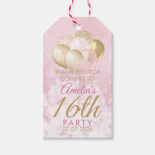 Pink Glitter Balloons 16th Birthday Gift Tags