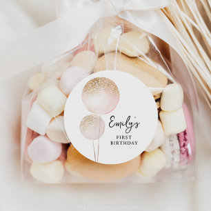 Pink Glitter Balloons 1st Birthday Party Favor Classic Round Sticker