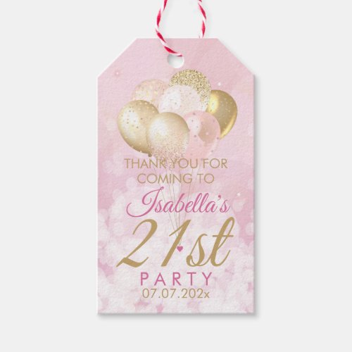 Pink Glitter Balloons 21st Birthday Gift Tags