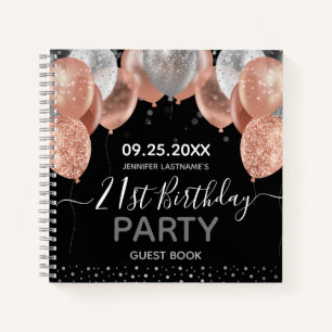 Pink Glitter Balloons 21st Birthday Guest boo Note Notebook