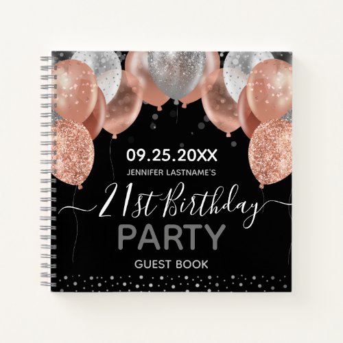 Pink Glitter Balloons 21st Birthday Guest boo Note Notebook