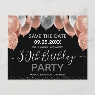 Pink Glitter Balloons 30th Birthday Save the Date