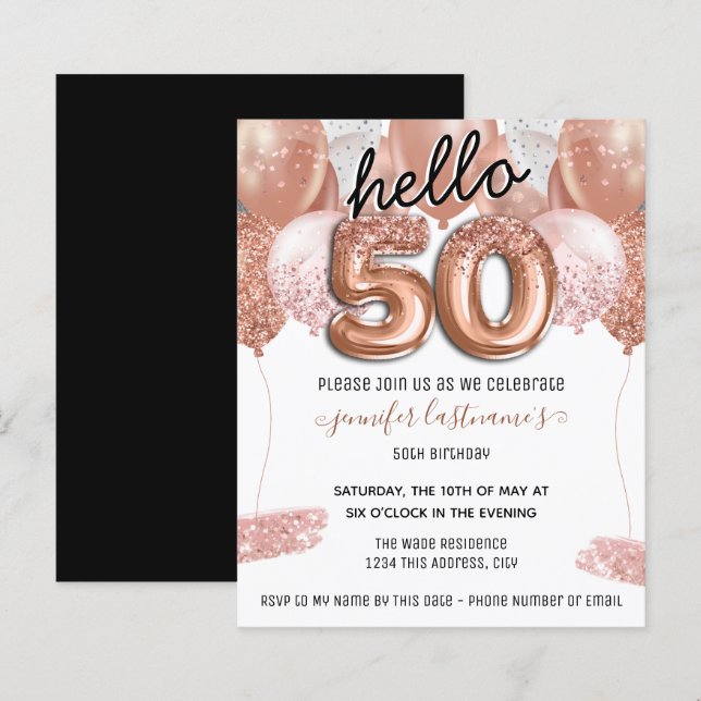 Pink Glitter Balloons 50th Birthday Party (Front/Back)