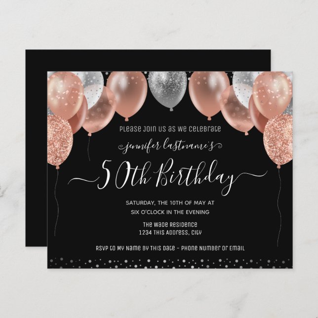 Pink Glitter Balloons 50th Birthday Party (Front/Back)