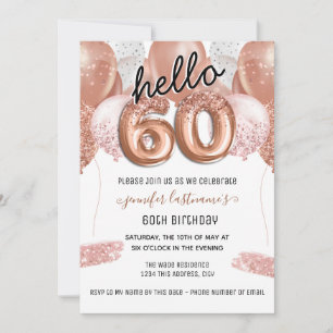 Pink Glitter Balloons 60th Birthday Party Invitation