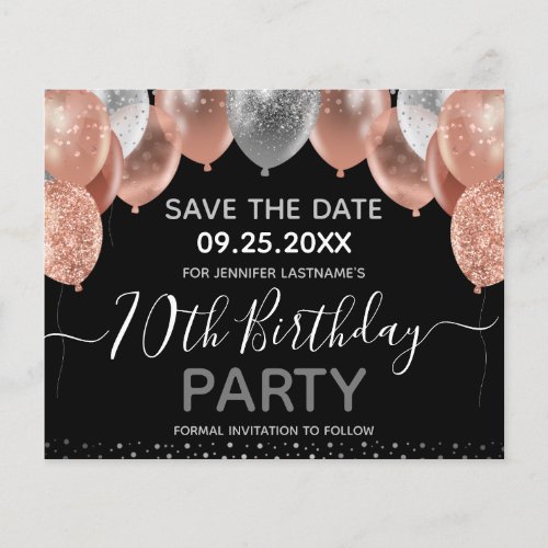 Pink Glitter Balloons 70th Birthday Save the Date