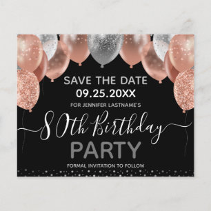 Pink Glitter Balloons 80th Birthday Save the Date