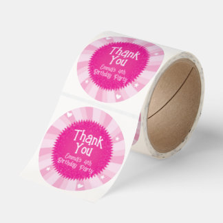 Pink Glitter Barbie Thank You Favor Stickers