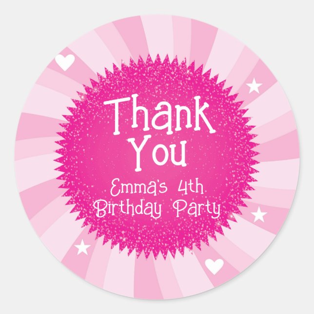 Pink Glitter Barbie Thank You Favor Stickers (Front)