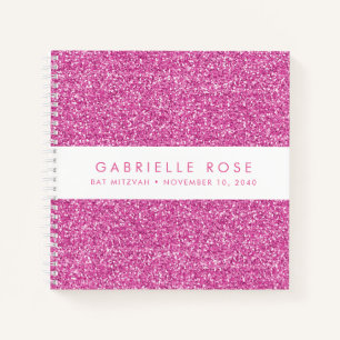 Pink Glitter Bat Mitzvah Autograph Guestbook Notebook