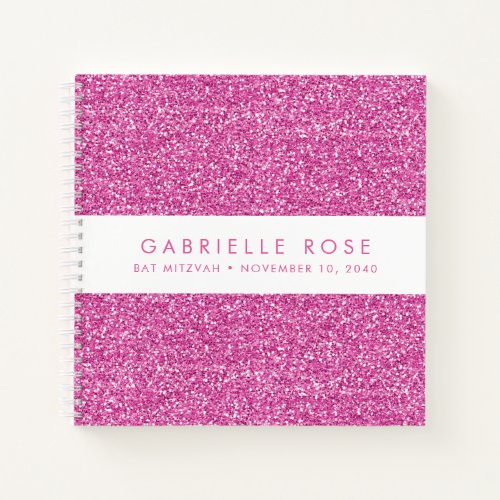 Pink Glitter Bat Mitzvah Autograph Guestbook Notebook