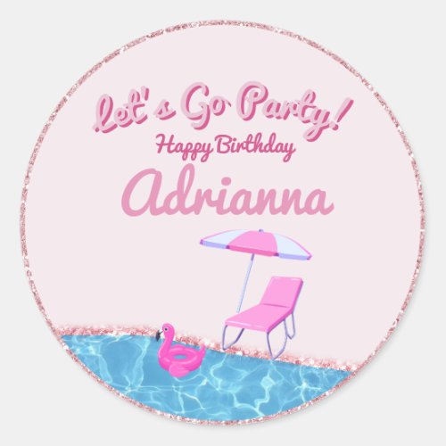 Pink Glitter Beach Party Classic Round Sticker