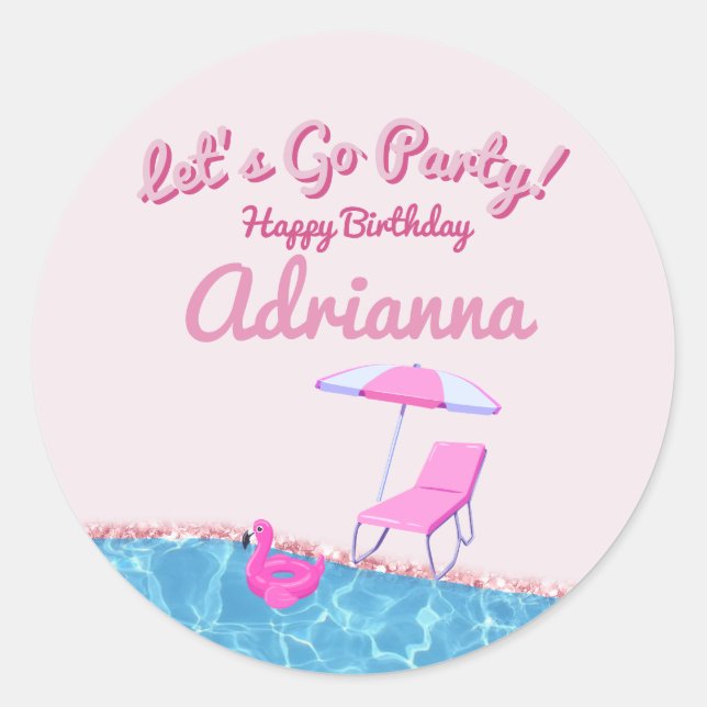 Pink Glitter Beach Party Classic Round Sticker (Front)