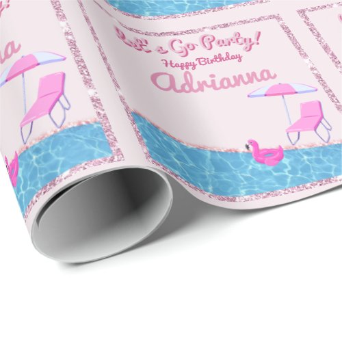 Pink Glitter Beach Party Wrapping Paper