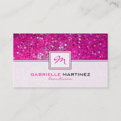 Customizable Pink Glitter Beautician Business Card Monogramed