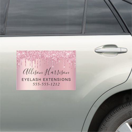Pink Glitter Beauty Business Car Magnet