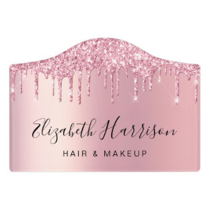 Pink Glitter Beauty Salon Door Sign