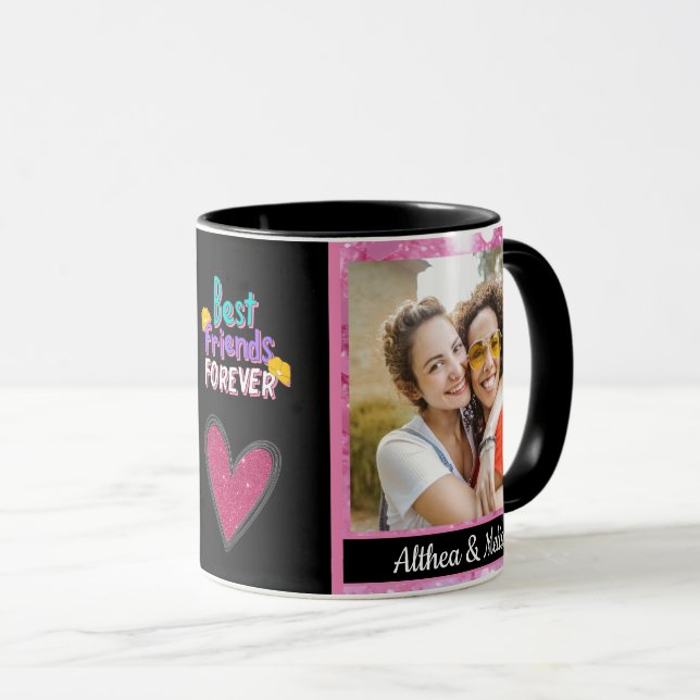 Pink Glitter Best Friend Forever Photo Mug (Front Right)