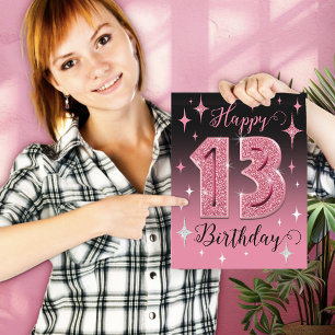 Pink Glitter Big 13th Birthday Card