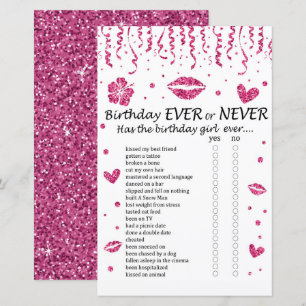 Pink glitter Birthday Ever or Never Game